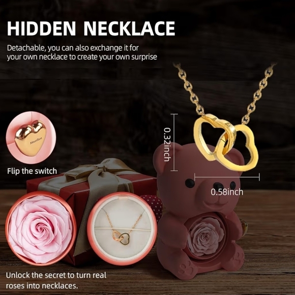 Bear Jewelry Case with Eternal Rose & Heart Pendant – Gift Set - Picture 3 of 5